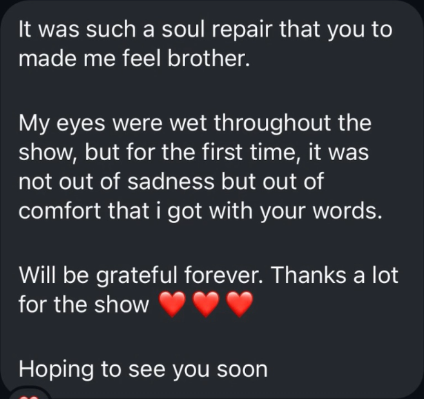 Message from a listener sharing how the voice journey felt