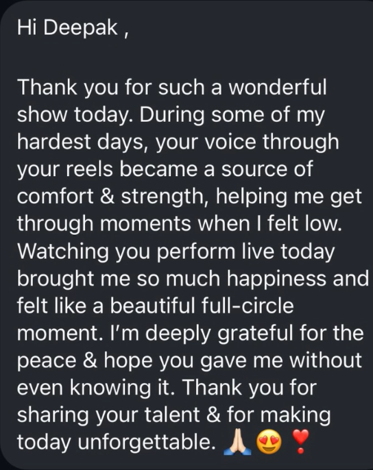 Message from a listener sharing how the voice journey felt